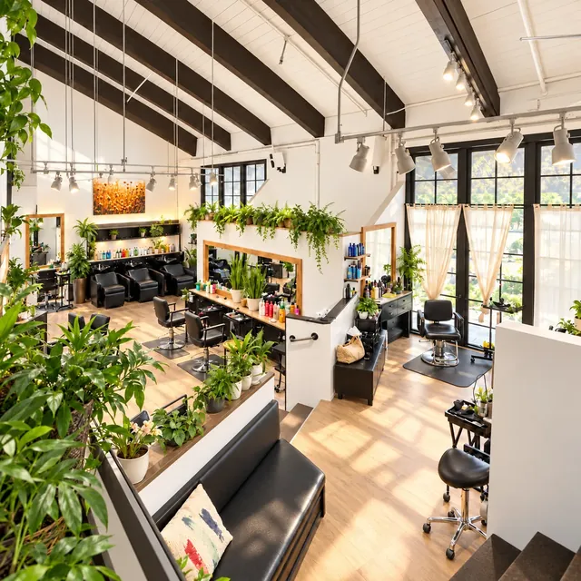 The welcoming Daniel Jordan Salon interior with botanical details